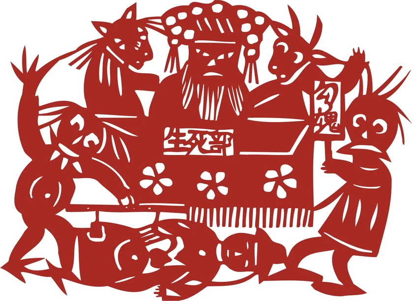 中国风中式传统喜庆民俗人物动物窗花剪纸插画边框AI矢量PNG素材【2065】